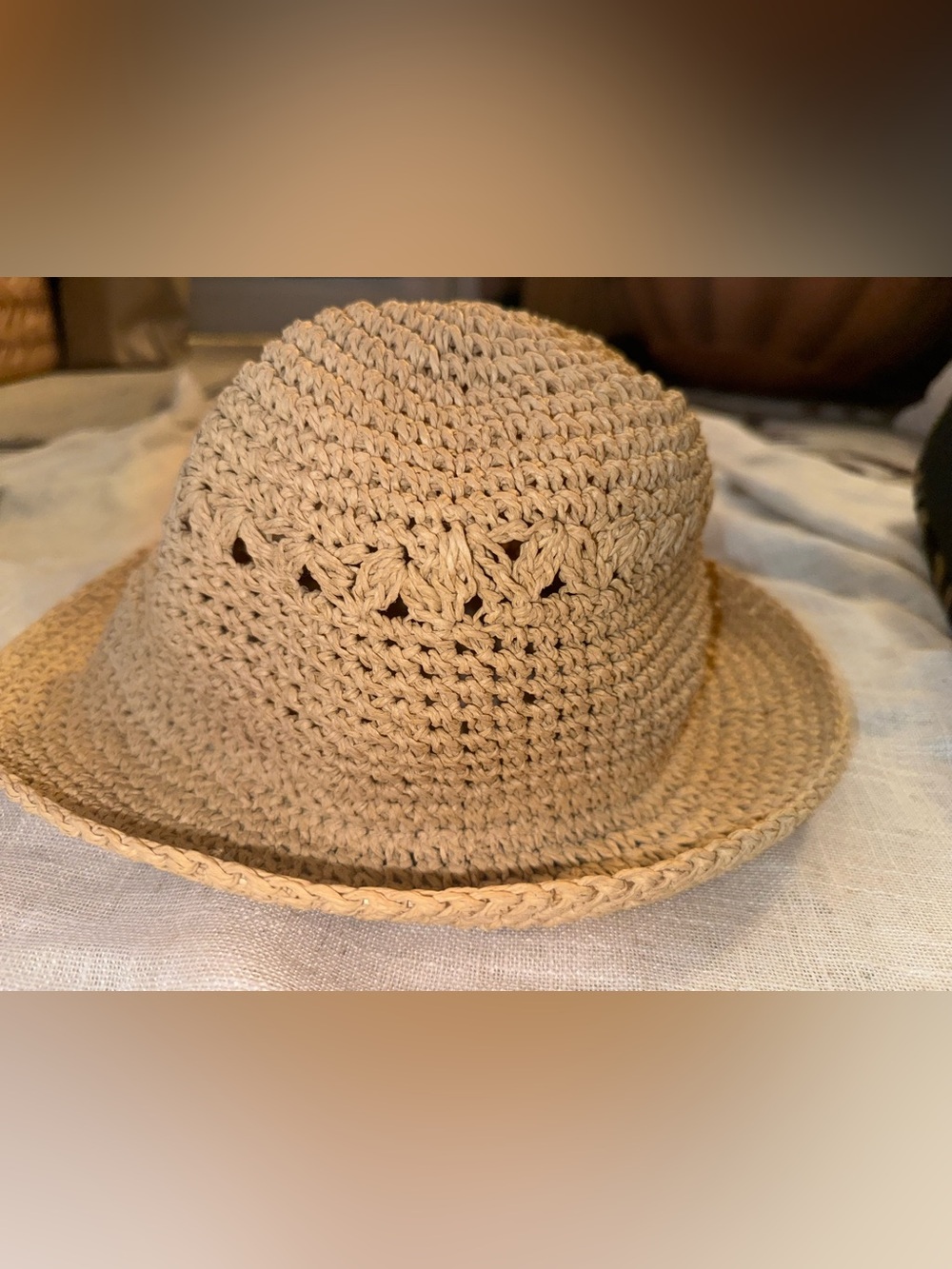 Handwoven Beige Crochet Sun Hat - Women Accessories
